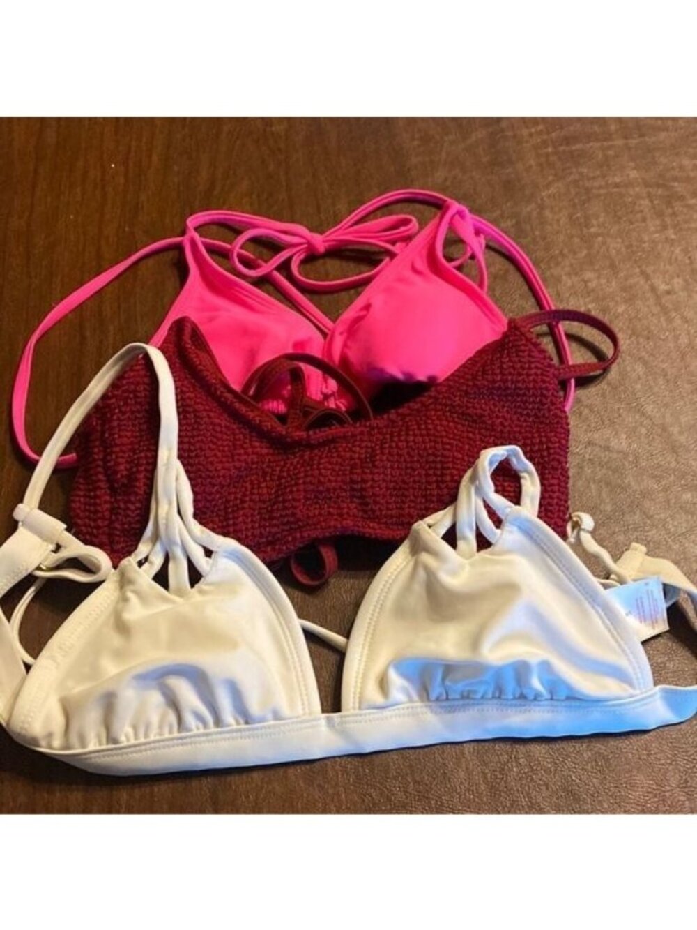 Xhilaration Bikini Tops Bundle - Pink Red & White - Size Small